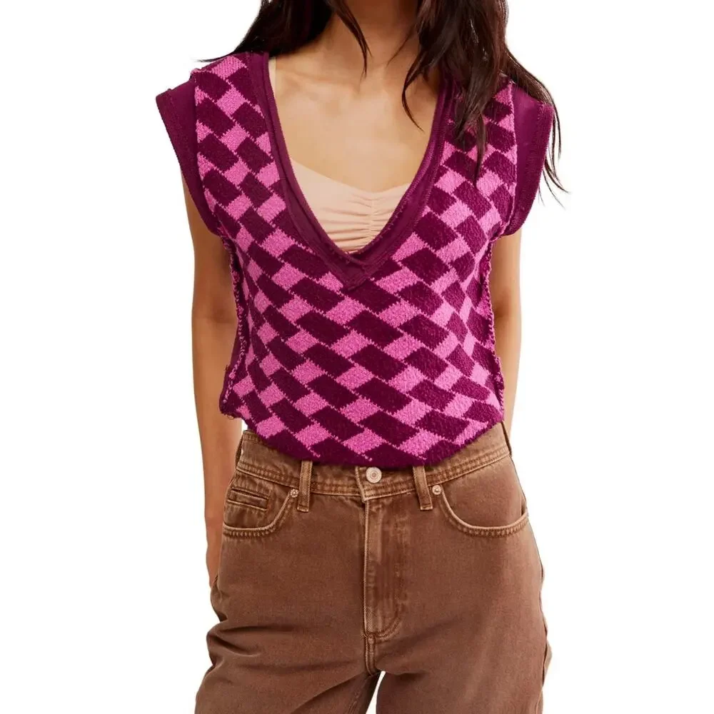 Free People Lola women’s short sleeve vest Top size medium